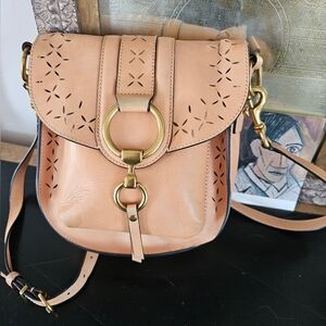 Frye Ilana Perforated Harness Saddle Bag Cross Body Tan 34DB447